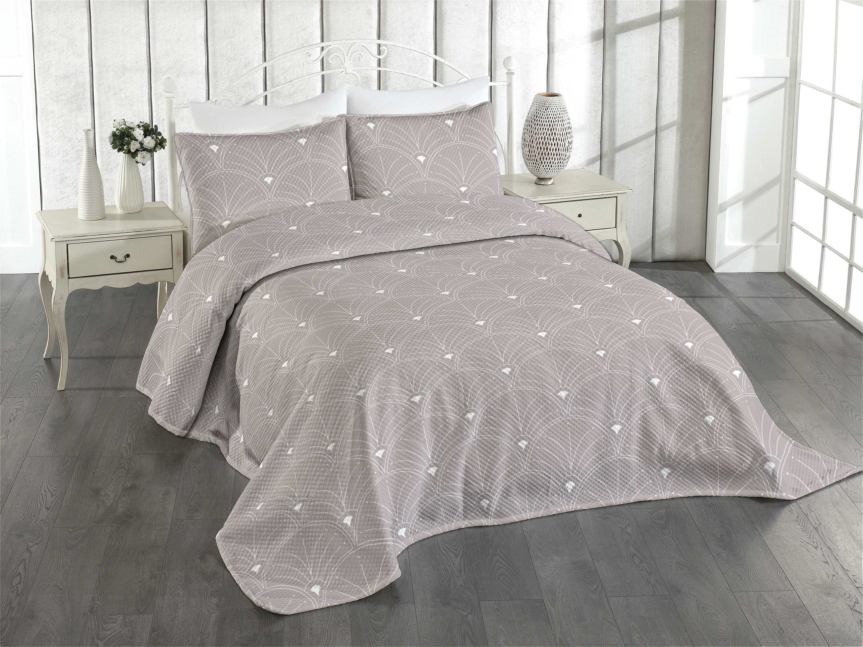 Ambesonne Art Deco Quilted Coverlet 2 Pcs, Neutral Classic Scales, Twin ...