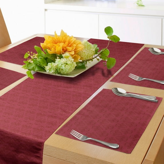 Ambesonne Art Deco Ruby Table Runner & Placemats, Vintage Motif Classic, Placemat 4 pcs + Runner 12"x90", Pale Maroon Rust