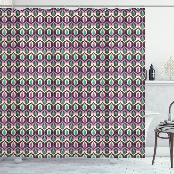 Ambesonne Art Deco Shower Curtain, Rhythmic Colorful Ornates, 69"Wx70"L, Sea Green Fuchsia