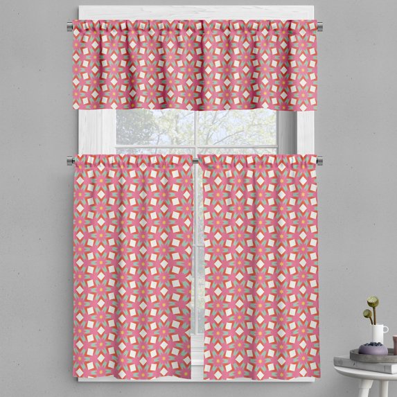 Ambesonne Art Deco Valance & Curtain, Squares Whimsical Shapes, 55"x45", Dried Rose and Almond Green