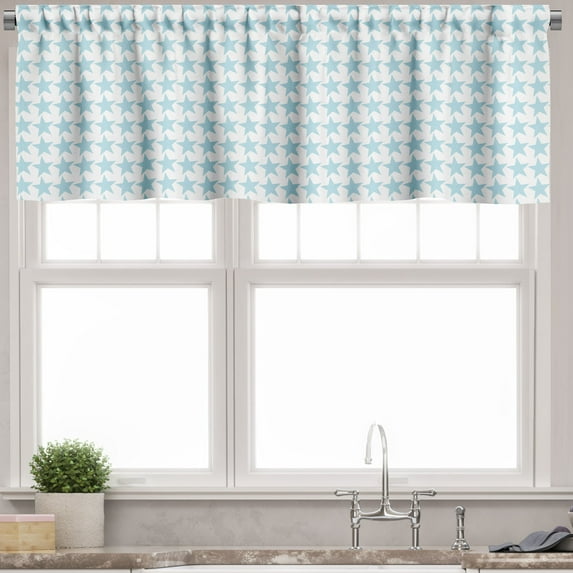 Ambesonne Art Deco Valance Pack of 2, Cool Nostalgic Star Shapes, 54"X18", Pale Blue White
