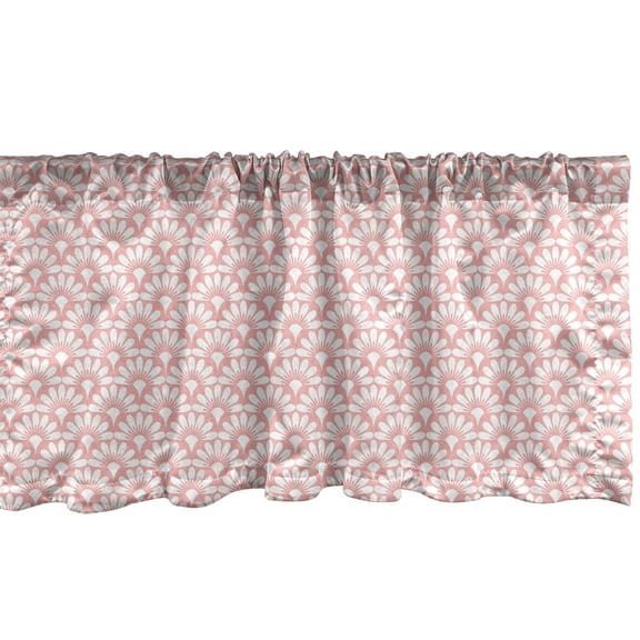 Ambesonne Art Deco Window Valance, Fish Scale Damask Flowers, 54" X 12", Pale Pink and White