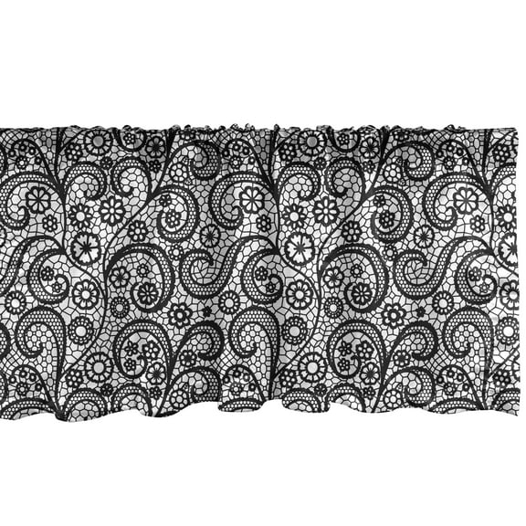 Ambesonne Art Deco Window Valance, Lace Effect Botany Pattern, 54" X 12", Charcoal Grey and White