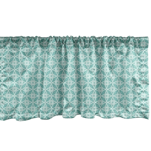 Ambesonne Art Deco Window Valance, Oriental Curlicue Circular, 54" X 18", Seafoam White
