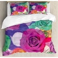 thumbnail image 1 of Ambesonne Art Duvet Cover Set, Floral Arrangement Roses, 2-Calking, Magenta Turquoise, 1 of 3