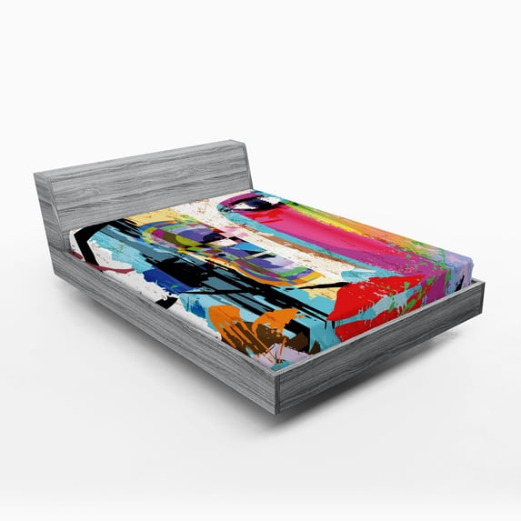 Ambesonne Art Fitted Sheet 2 Pcs Set, Paint Strokes Splashes, Queen, Multicolor