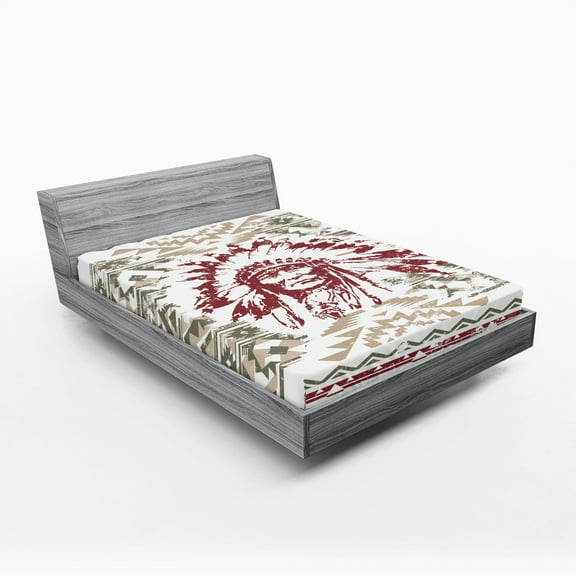 Ambesonne Art Fitted Sheet, Vintage Portrait Grunge Design, Full Size, Sage Green Ruby and Tan