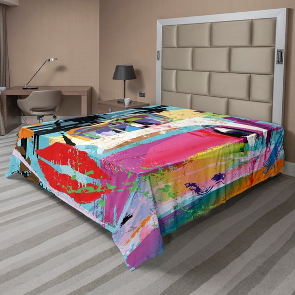 Ambesonne Art Flat Sheet, Paint Strokes Splashes, Full Size, Multicolor