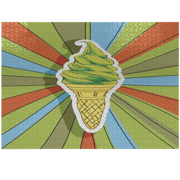 Ambesonne Art Jigsaw Puzzle, Ice Cream on a Cone, Heirloom-Quality Fun Activity for Family Durable Cardboard, 1000 pcs, Lime Green Multicolor