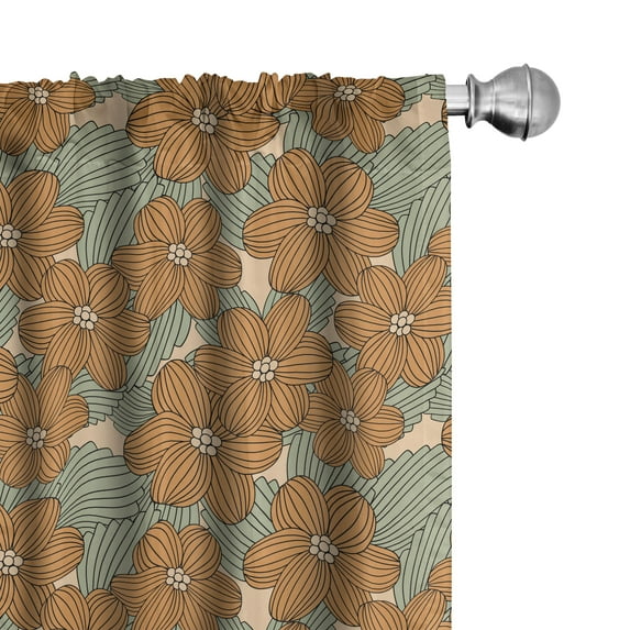 Ambesonne Art Nouveau 4-Panel Curtains, Chinese Blossoms, 56"x95", Amber Almond Green Beige