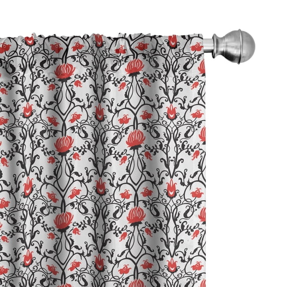 Ambesonne Art Nouveau Window Curtains, Rococo Tulip Bloom, Each 28" W x 95" L, Black Red White