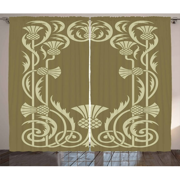 Ambesonne Art Nouveau Curtains 2 Panel Set, Pineapple Border, 108" x 108", Sepia Sage Green