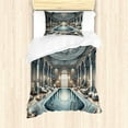 thumbnail image 1 of Ambesonne Art Nouveau Duvet Cover Set, Panorama of a Pool Hall, Twin, Pale Taupe Blue Grey, 1 of 3