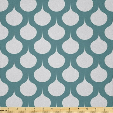 Ambesonne Art Nouveau Fabric by the Yard Microfiber, Retro Curves Tile, 10 Yards, Teal and White