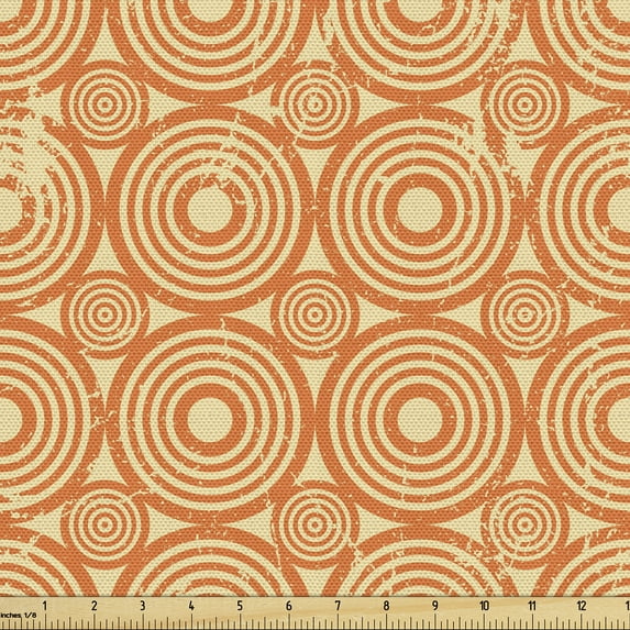 Ambesonne Art Nouveau Fabric by the Yard Upholstery, Pastel Geometric Grunge, 2 Yards, Pale Yellow Vermilion