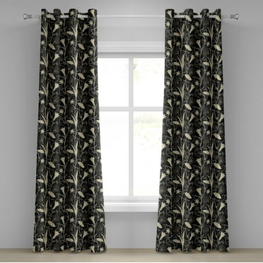 Ambesonne Art Nouveau Grommet Curtain, Mother Nature Blossoms, 50" x 120", Black and Ivory