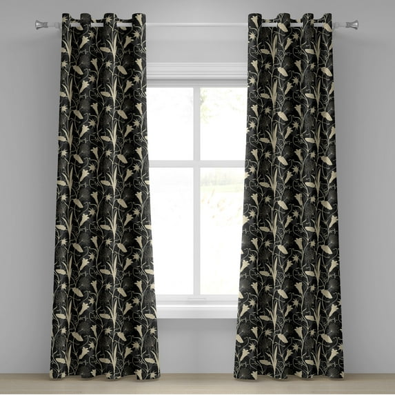 Ambesonne Art Nouveau Grommet Curtain, Mother Nature Blossoms, 50" x 120", Black and Ivory