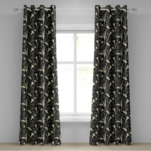 Ambesonne Art Nouveau Grommet Curtain, Mother Nature Blossoms, 50" x 96", Black and Ivory