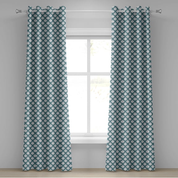 Ambesonne Art Nouveau Grommet Curtain, Retro Curves Tile, 50" x 108", Teal and White