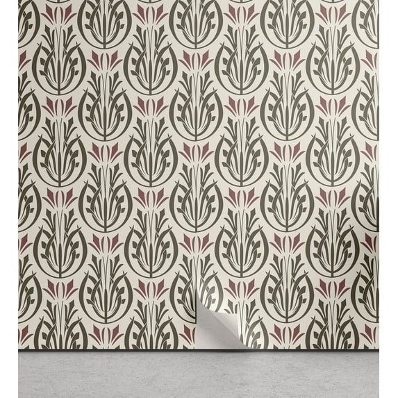 Ambesonne Art Nouveau Peel & Stick Wallpaper for Home, Medieval Motif, 13"x100", Army Green Dried Rose