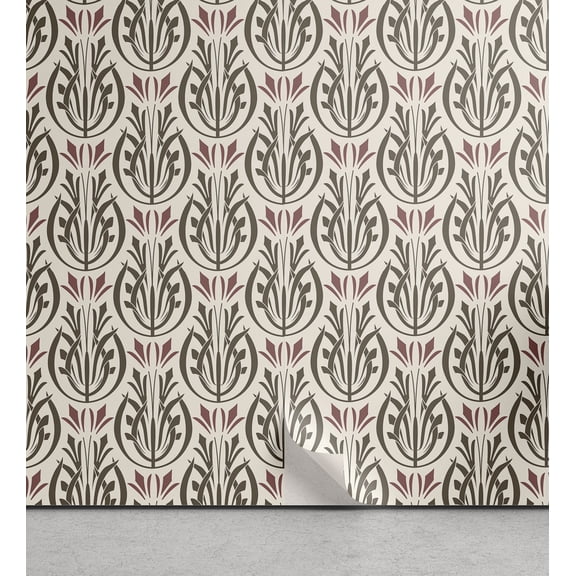 Ambesonne Art Nouveau Peel & Stick Wallpaper for Home, Medieval Motif, 13"x36", Army Green Dried Rose