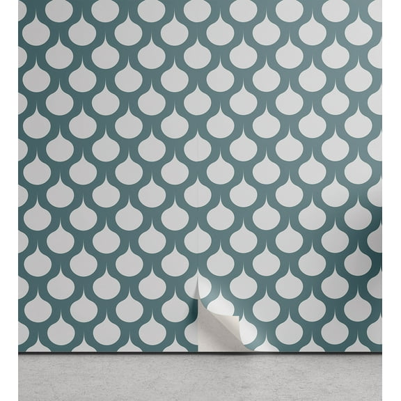 Ambesonne Art Nouveau Peel & Stick Wallpaper for Home, Retro Curves Tile, 13"x36", Teal and White