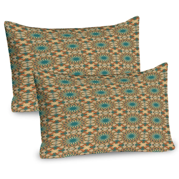 Ambesonne Art Nouveau Pillow Sham 2 Pack, Starry Retro Floral Art, 36"x20", Teal Burnt Orange