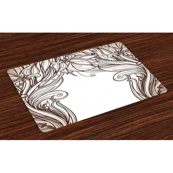 Ambesonne Art Nouveau Place Mats Set of 4, Curving Branches, Standard Size, Seal Brown White