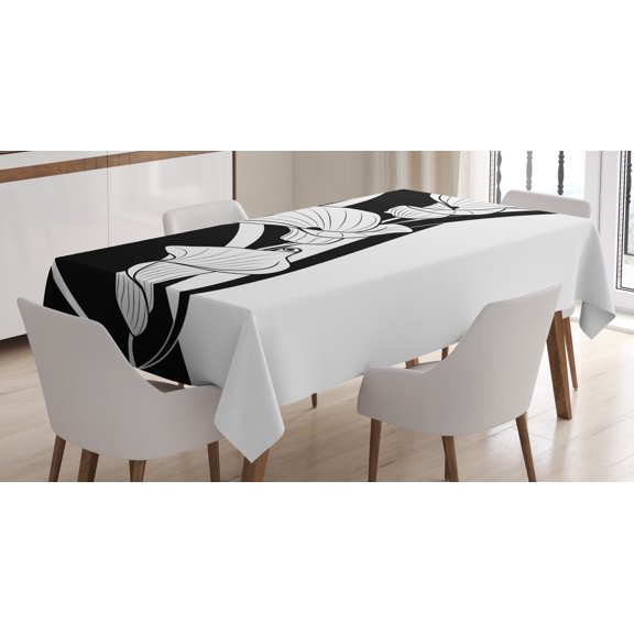 Ambesonne Art Nouveau Tablecloth Rectangular Table Cover, Crevalle Flower, 60"x90", Black and White