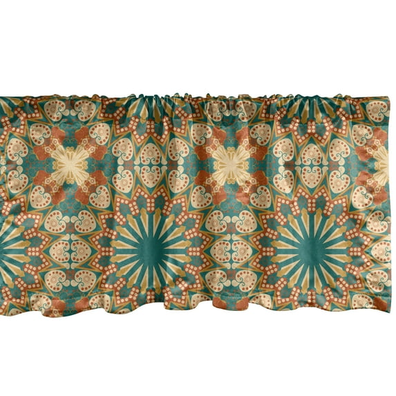 Ambesonne Art Nouveau Window Valance, Starry Retro Floral Art, 54" X 12", Teal Burnt Orange