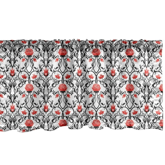 Ambesonne Art Nouveau Window Valance, Swirled Baroque Branches with Tulip Blooms Rococo Nostalgic Rose Pattern, Curtain Valance for Kitchen Bedroom Decor with Rod Pocket, 54" X 12", Black Red White