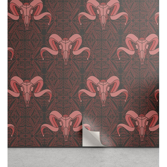 Ambesonne Art Peel & Stick Wallpaper for Home, Animal Skeleton Heads Pattern, 13"x72", Dark Coral Coral