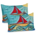 thumbnail image 1 of Ambesonne Art Pillow Sham 2 Pack, Ship in Waves in Sea, 30"x20", Earth Yellow Teal Red, 1 of 3