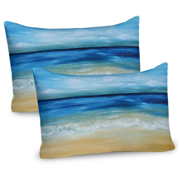 Ambesonne Art Pillow Sham 2 Pack, Tropical Sandy Beach, 30"x20", Navy Blue Pale Brown
