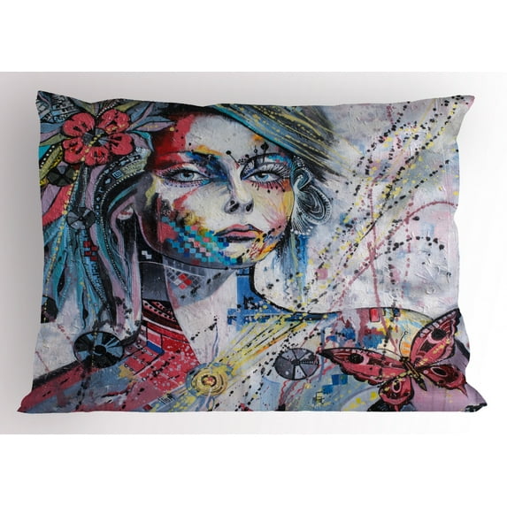 Ambesonne Art Pillow Sham, Fantasy Portrait of a Girl, 26" X 20", Multicolor