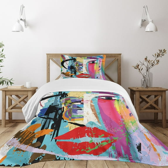 Ambesonne Art Quilted Bedspread Set 2 Pcs, Paint Strokes Splashes, Twin Size, Multicolor