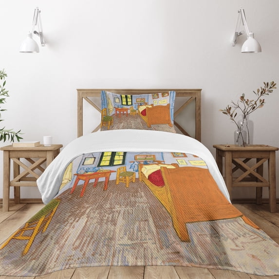 Ambesonne Art Quilted Bedspread Set 2 Pcs, Painting of Room Interior, Twin Size, Multicolor