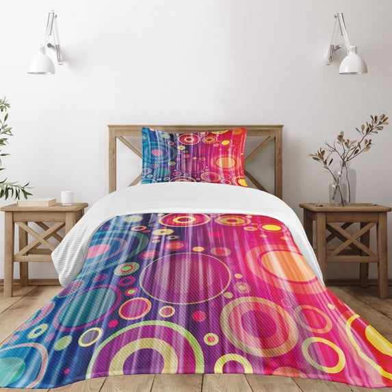 Ambesonne Art Quilted Bedspread Set 2 Pcs, Psychedelic Modern Art, Twin Size, Royal Blue Red