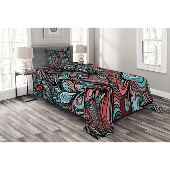 Ambesonne Art Quilted Bedspread Set 2 Pcs, Shapes with Dim Colors, Twin Size, Multicolor