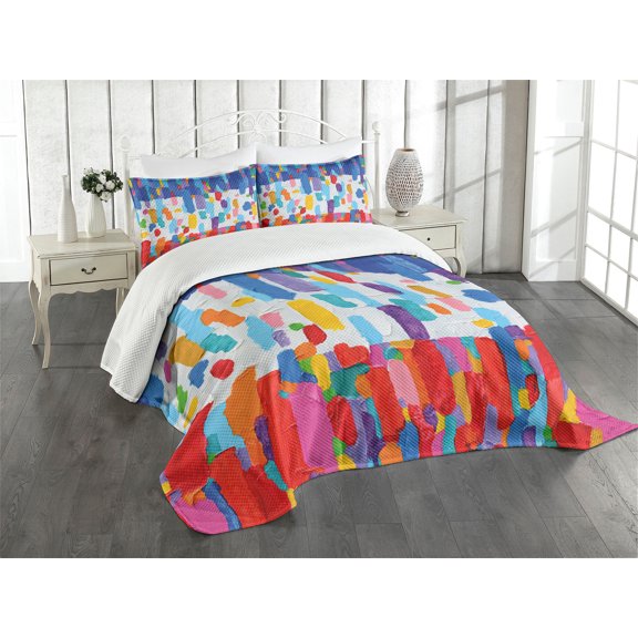 Ambesonne Art Quilted Bedspread Set 3 Pcs, Colorful Abstract Painting, King Size, Multicolor