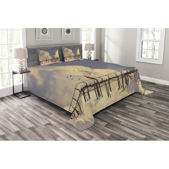 Ambesonne Art Quilted Bedspread Set 3 Pcs, Man Standing on Bridge, King Size, Multicolor