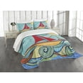 thumbnail image 1 of Ambesonne Art Quilted Bedspread Set 3 Pcs, Ship in Waves in Sea, Queen Size, Earth Yellow Teal Red, 1 of 5