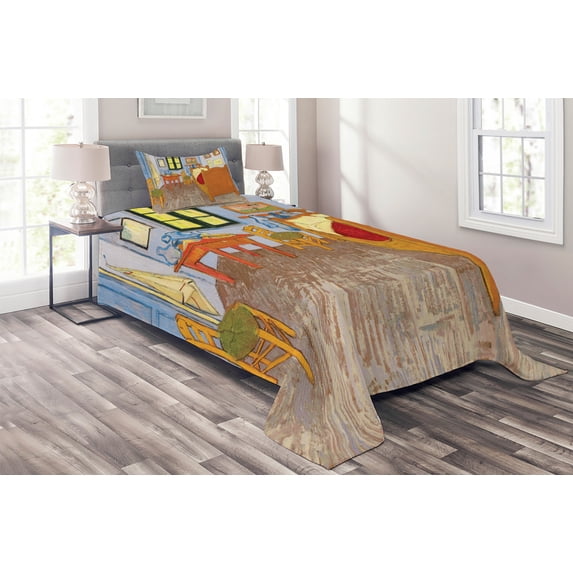 Ambesonne Art Quilted Coverlet 2 Pcs, Painting of Room Interior, Twin Size, Multicolor