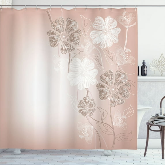 Ambesonne Art Shower Curtain, Cherry Blossom Fantasy Garden, 69"Wx70"L, Pale Peach