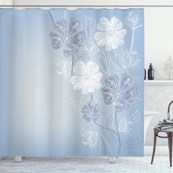 Ambesonne Art Shower Curtain, Cherry Blossom Fantasy Garden, 69"Wx75"L, Pale Azure