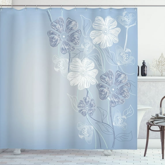 Ambesonne Art Shower Curtain, Cherry Blossom Fantasy Garden, 69"Wx84"L, Pale Azure