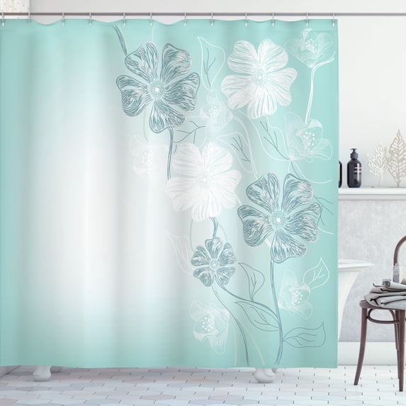 Ambesonne Art Shower Curtain, Cherry Blossom Fantasy Garden, 69"Wx84"L, Pale Turquoise