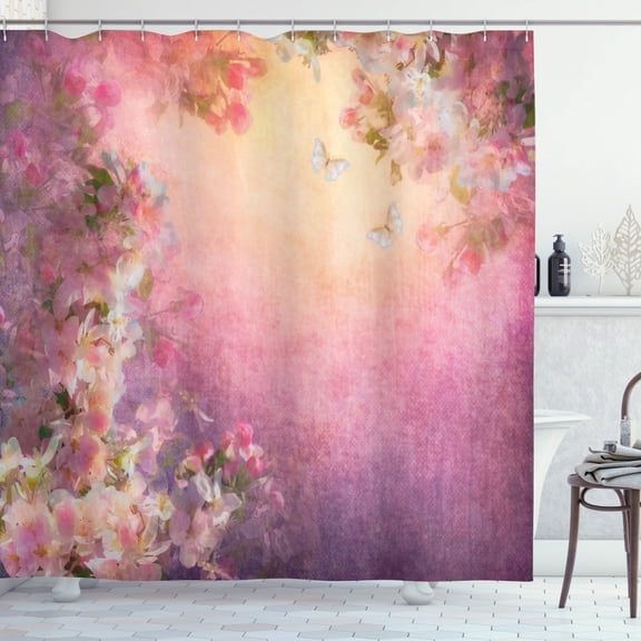 Ambesonne Art Shower Curtain, Enchanted Blossom Petals, 69"Wx75"L, Pale Pink Peach