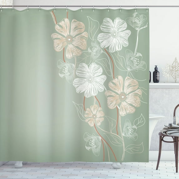 Ambesonne Art Shower Curtain, Fantasy Bridal Garden Spring, 69"Wx84"L, Pale Sage