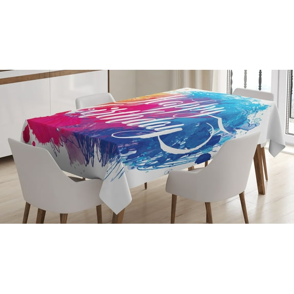 Ambesonne Art Tablecloth Rectangular Table Cover, Birthday Message Colorful, 60"x90", Multicolor